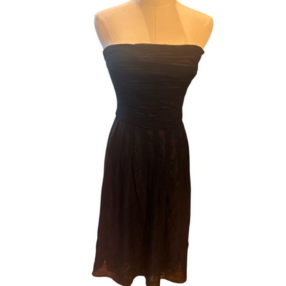 Ann Taylor Strapless Black Dress Size 6 | Lace Overlay Cocktail Party Midi - Picture 2 of 7